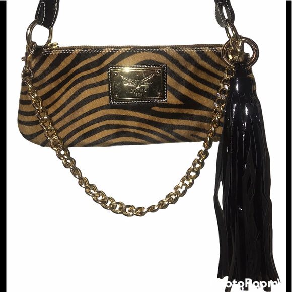 Guia’s 100% Leather Animal Print Gold Chain with Tassel Handbag made in Italy - Picture 5 of 16